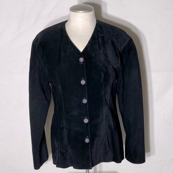 Vintage Danier Black Suede Button Front Light Jacket 90s Blazer S - Picture 1 of 13
